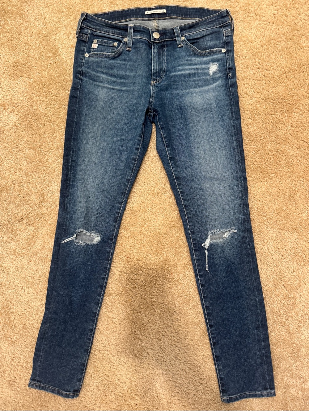 Women's Dark Blue Skinny Jeans with Knee Distressing